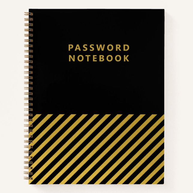 Black Gold Foil Stripes Stylish Password Notebook (Front)