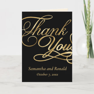 Black & Gold Foil Thank You Calligraphy Wedding Card