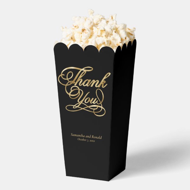 Black & Gold Foil Thank You Calligraphy Wedding Favor Box (Popped)