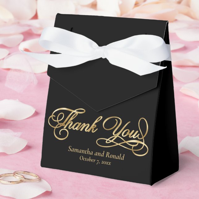 Black & Gold Foil Thank You Calligraphy Wedding Favor Box (Wedding)