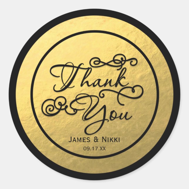 Black & Gold Foil THANK YOU Type Wedding Sticker (Front)