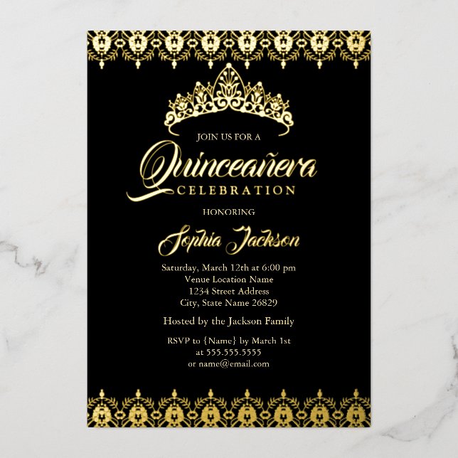 Black Gold foil Tiara Quinceanera (Front)