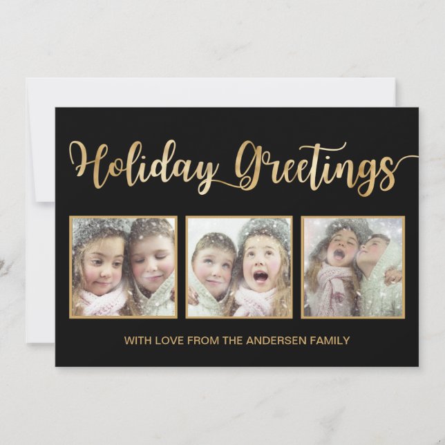 Black & Gold Foil Vêtements de vacances 3 Cartes p (Devant)