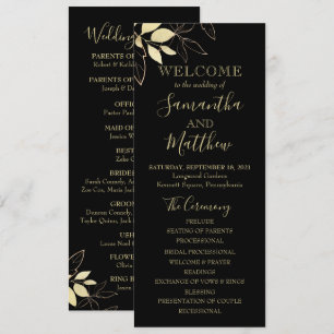 Black & Gold Foliage Programme de mariage botaniqu