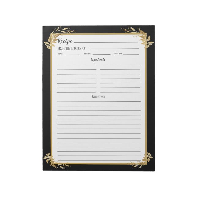 Black Gold Foliage Recipe Binder Notepad (Rotated)