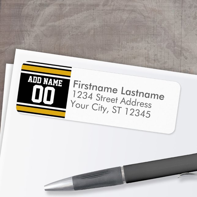 Black Gold Football Jersey Nom personnalisé Numéro (Personalized Return Address Label)