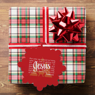 Black Gold FOR UNTO US JESUS Christmas Ornament Card