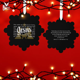 Black Gold FOR UNTO US JESUS Christmas Ornament Card