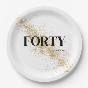 Black & Gold Forty 40th Birthday  Paper Plate