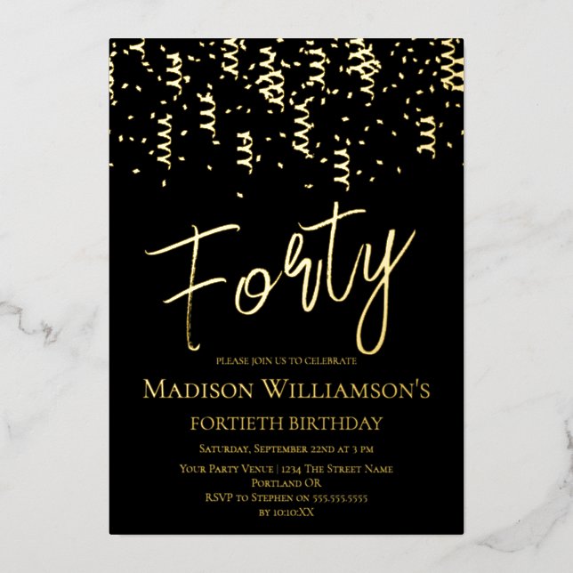 Black & Gold Forty Minimal 40th Birthday Party   F (Front)