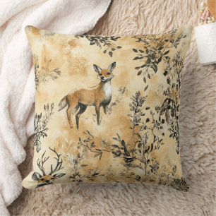 Black Gold Fox Botanical Victorian Pattern Throw Pillow