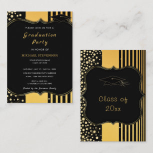 Black Gold Frame Chic Graduation Party Invitation
