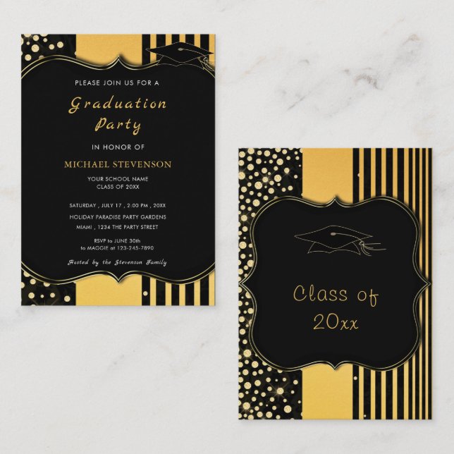 Black Gold Frame Chic Graduation Party Invitation (Front/Back)