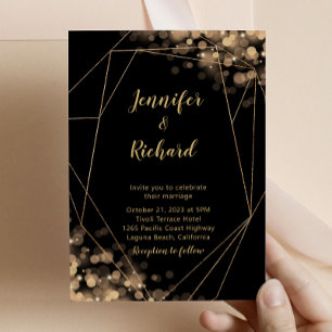 Black & Gold Frame with Bokeh Lights Invitation