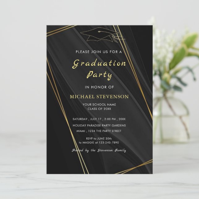 Black Gold Framed Graduation Invitation (Standing Front)