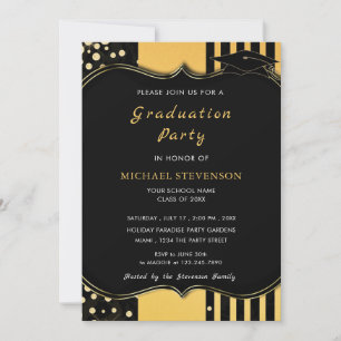 Black Gold Framed Graduation Invitation - Party