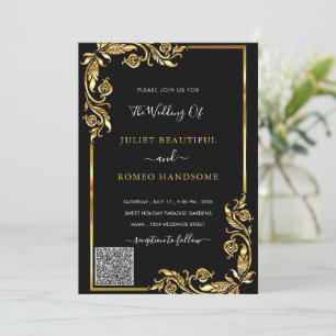 Black Gold Framed Wedding Invitation with QR Code
