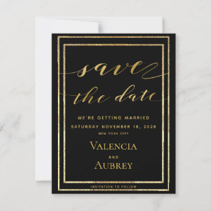 Black & Gold Frames Calligraphy Wedding Save The Date