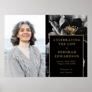 Black Gold Funeral Celebration Of Life Photo Sign