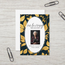 Black & Gold Funeral Memorial Prayer Photo Card
