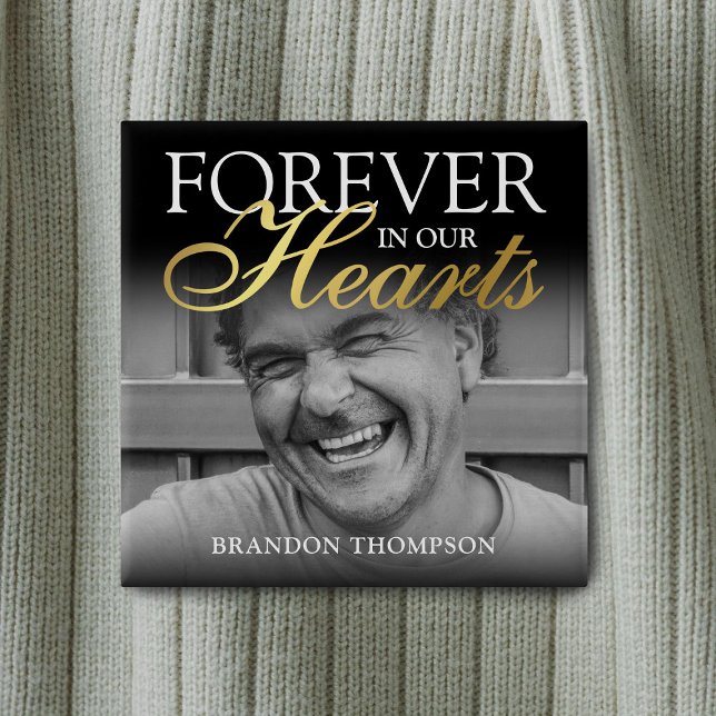 Black Gold Funeral Photo Memorial 2 Inch Square Button (Creator Uploaded)