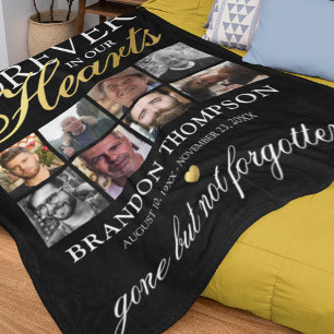 Black Gold Funeral Photo Memorial Fleece Blanket