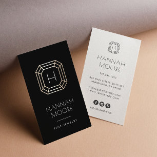 Black & Gold Gem Monogram Logo Jewellery Business Card