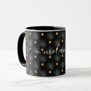 Black Gold Gemstone Coffee Mug with Custom Name