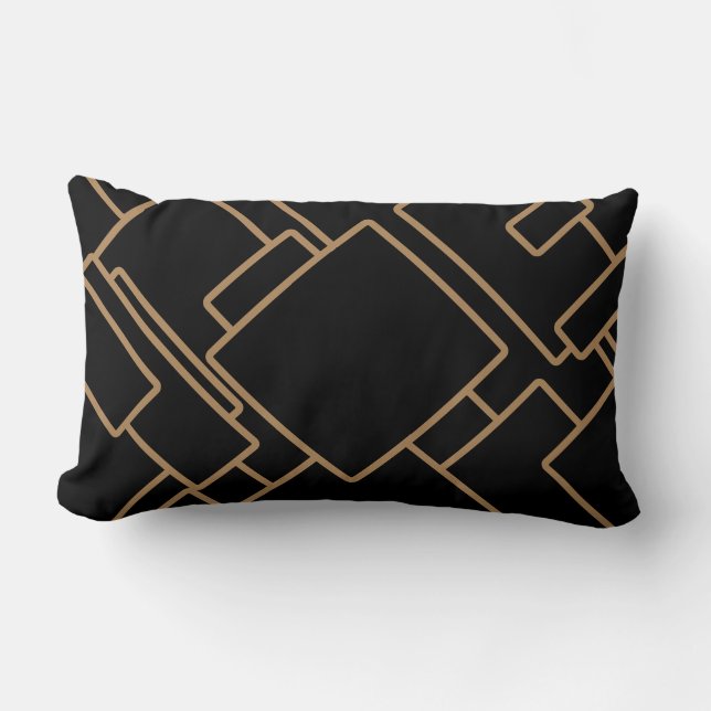 Black & Gold Geometric Abstract Shapes Pattern Lumbar Pillow (Front)