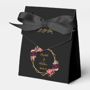 Black gold geometric burgundy florals wedding favor box
