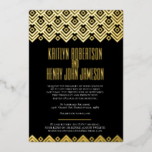 Black gold geometric diamond pattern wedding