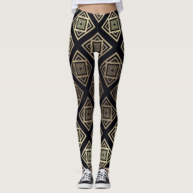 Black & Gold Geometric Leggings (Front)
