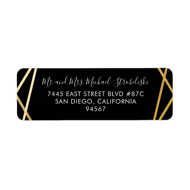 Black Gold Geometric Modern Return Address (Front)