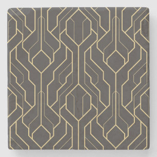 Black Gold Geometric Pattern   Art Deco Stone Coaster
