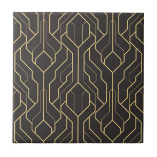Black Gold Geometric Pattern   Art Deco Tile