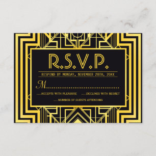 Black & Gold Geometric RSVP Cards