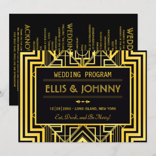 Black & Gold Geometric Wedding Programs