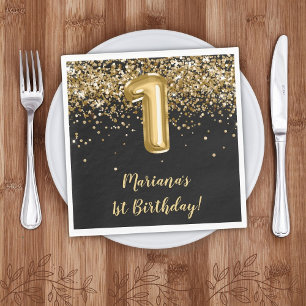 Black Gold Girl 1st Birthday Party Napkin