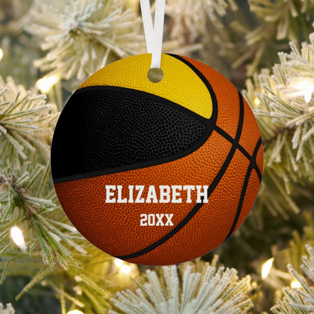 black gold girls boys keepsake basketball metal ornament (Insitu)