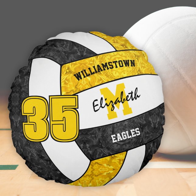 black gold girls sports volleyball team colours round pillow (Creator Uploaded)