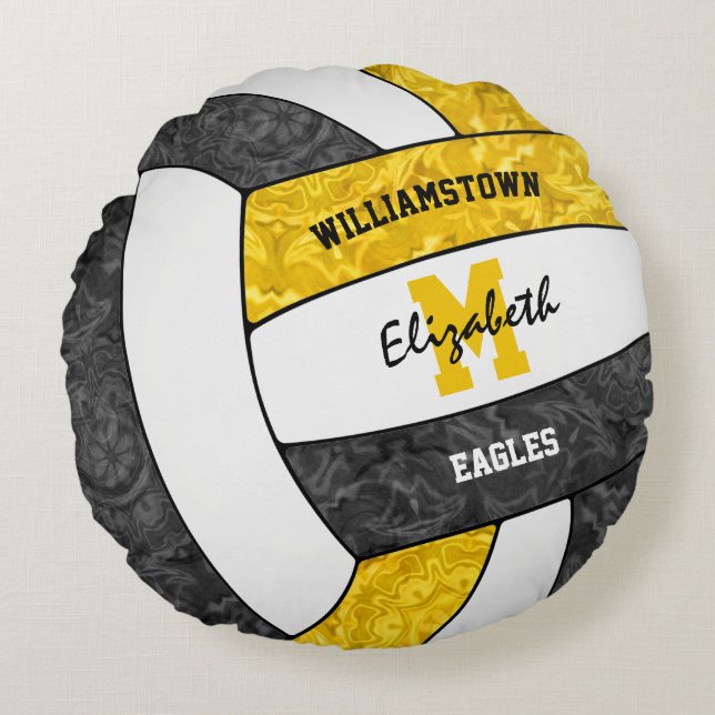 black gold girls sports volleyball team colours round pillow (Front)