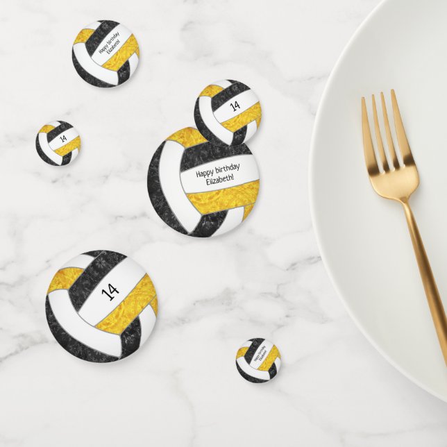 black gold girls volleyball birthday personalized confetti (Group)