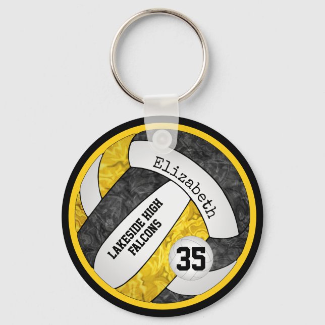 black gold girls volleyball keychain w team name (Front)
