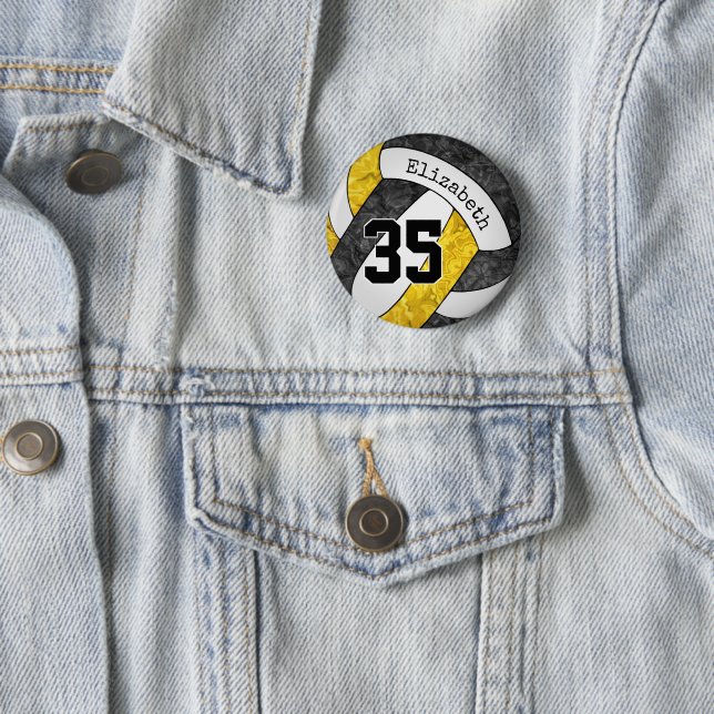 black gold girls volleyball team jersey number 2 inch round button (In Situ)