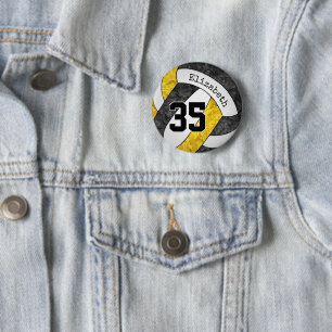 black gold girls volleyball team jersey number 2 inch round button