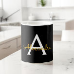 Black Gold Girly Script Monogram Name Modern Coffee Mug<br><div class="desc">Gold and Black Monogram Name Coffee Cup or Mug. This makes the perfect sweet 16 birthday,  wedding,  bridal shower,  anniversary,  baby shower or bachelorette party gift for someone that loves glam luxury and chic styles.</div>