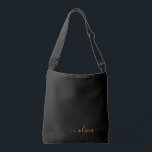 Black Gold Girly Script Monogram Name Modern Crossbody Bag<br><div class="desc">Gold and Black anniversary,  baby shower or bachelorette party gift for someone that loves glam luxury and chic styles.</div>