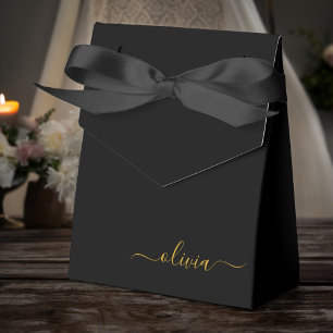 Black Gold Girly Script Monogram Name Modern Favor Box