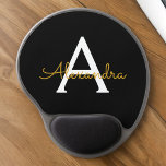 Black Gold Girly Script Monogram Name Modern Gel Mouse Pad<br><div class="desc">Gold and Black Monogram Add Your Own Name Mousepad (Mouse Pad). This makes the perfect sweet 16 birthday,  wedding,  bridal shower,  anniversary,  baby shower or bachelorette party gift for someone that loves glam luxury and chic styles.</div>