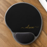 Black Gold Girly Script Monogram Name Modern Gel Mouse Pad<br><div class="desc">Gold and Black Monogram Add Your Own Name Mousepad (Mouse Pad). This makes the perfect sweet 16 birthday,  wedding,  bridal shower,  anniversary,  baby shower or bachelorette party gift for someone that loves glam luxury and chic styles.</div>